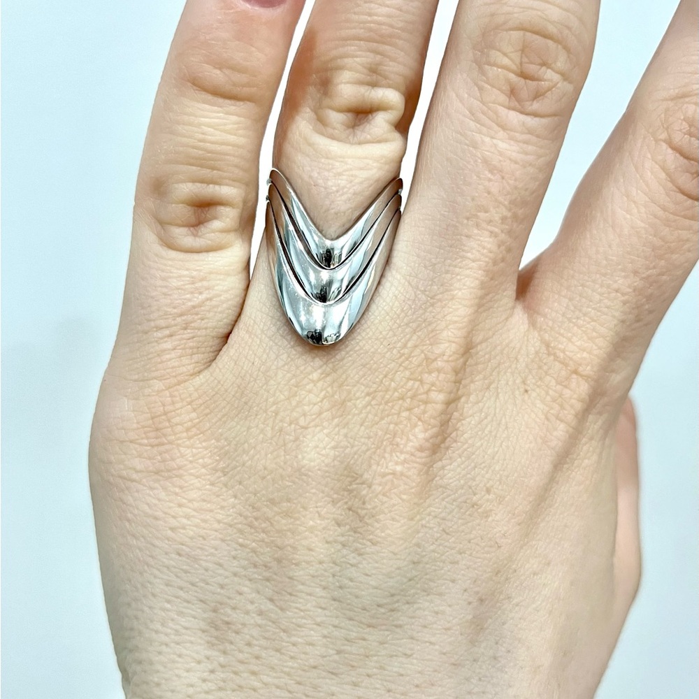 Polished Triple Chevron V Shape Sterling Silver Ring